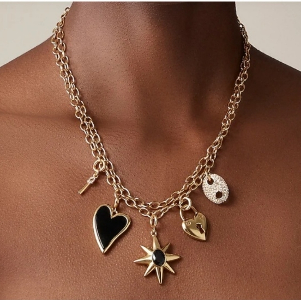 Gold and Black Mixed-Charm Necklace